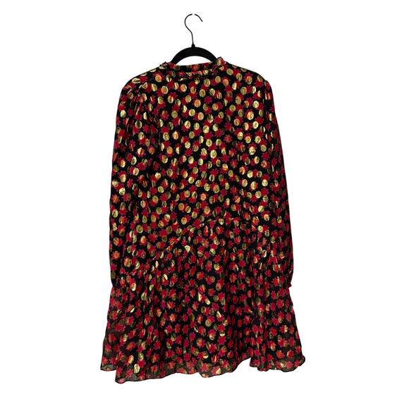 Saloni Red Gold Silk Tilly Floral Print Polka Dot Mini Dress Size 4 - Picture 5 of 7